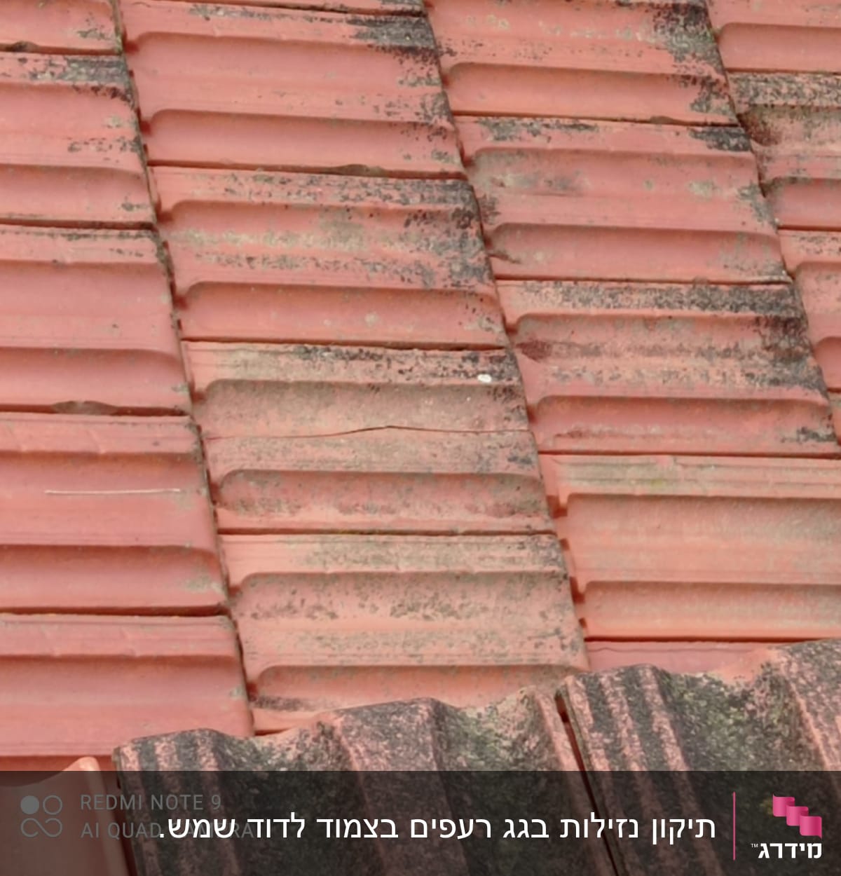 רעפים אדומים עם סימני שחיקה על הגג